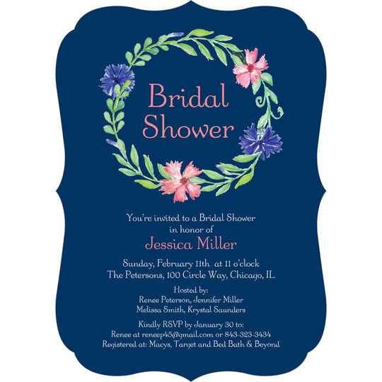 Navy Wreath Bridal Shower Invitations